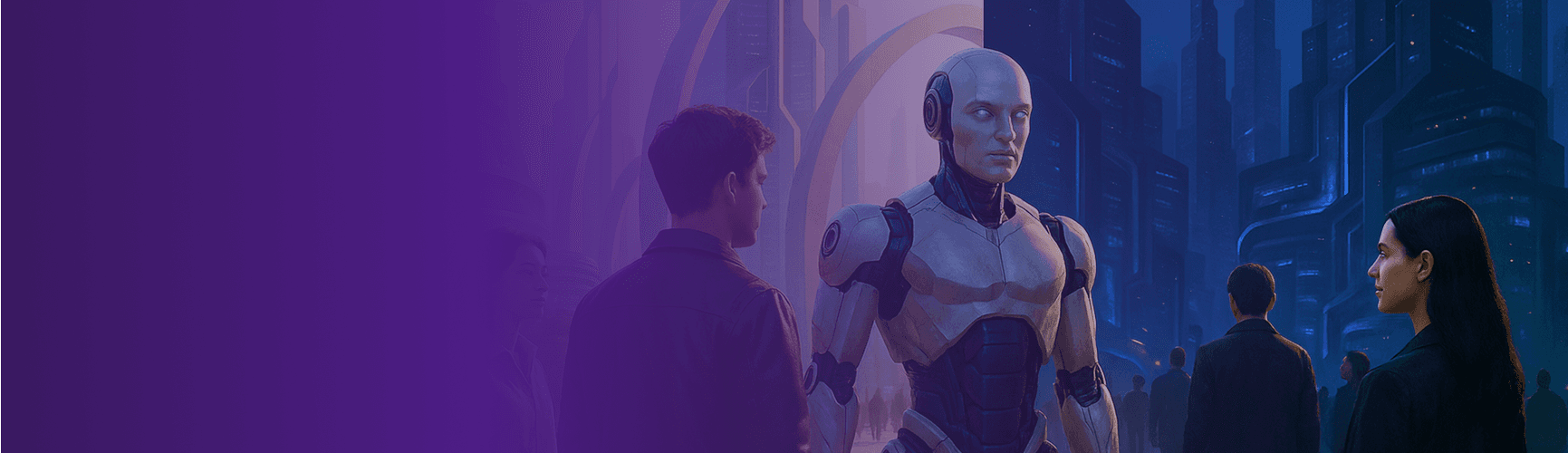 PDAARC Services page banner featuring humanoid robot interacting with people in a futuristic city